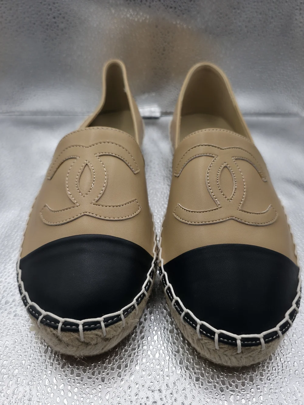 Chanel Two-Tone Beige and Black Espadrille Flats